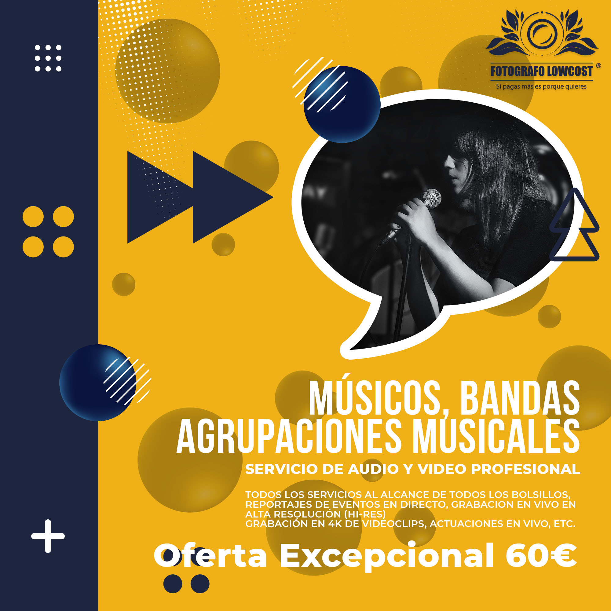 fotografo en fotografía, audio HD y servicios de Video en 4K para Músicos y artistas Puebla de Obando 
